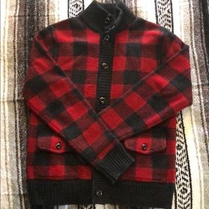 J. Crew mock neck cardigan in buffalo print